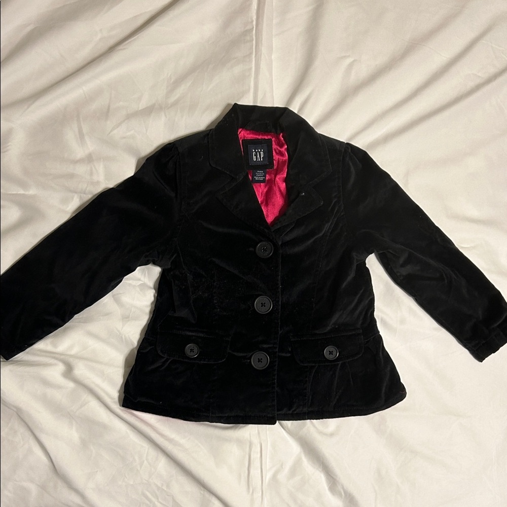 EUC LIKE NEW BABY GAP Black Velvet Blazer w/Hot Pink Satin Lining, 4 TODDLER
